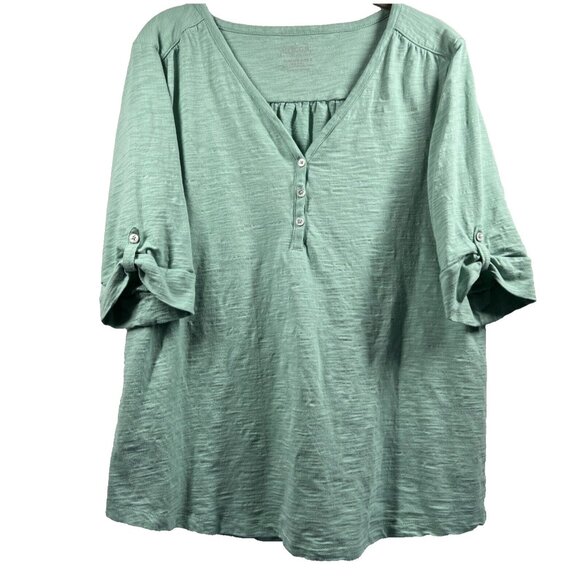 Chico's Tops - Chico's Women's Ultimate Tee‎ Large Mint Green Roll Tab Short Sleeve Slub Cotton
